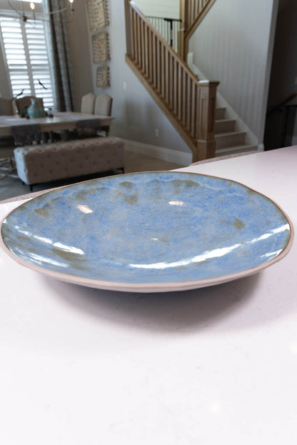 Bowl #38 XXL Gray Stoneware Decorative Thumped Serving Bowl/Platter (Big Bowl Series)