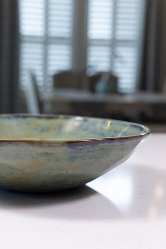 Bowl #40 Medium Gray Stoneware Decorative Sage & Black Thumped Serving Bowl (Big Bowl Series)