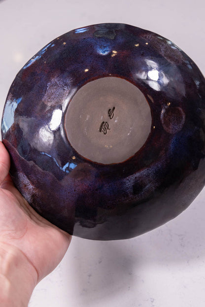 Bowl #47 Medium-Large Stoneware Multi-Colored Dark Serving Bowl (Big Bowl Series)