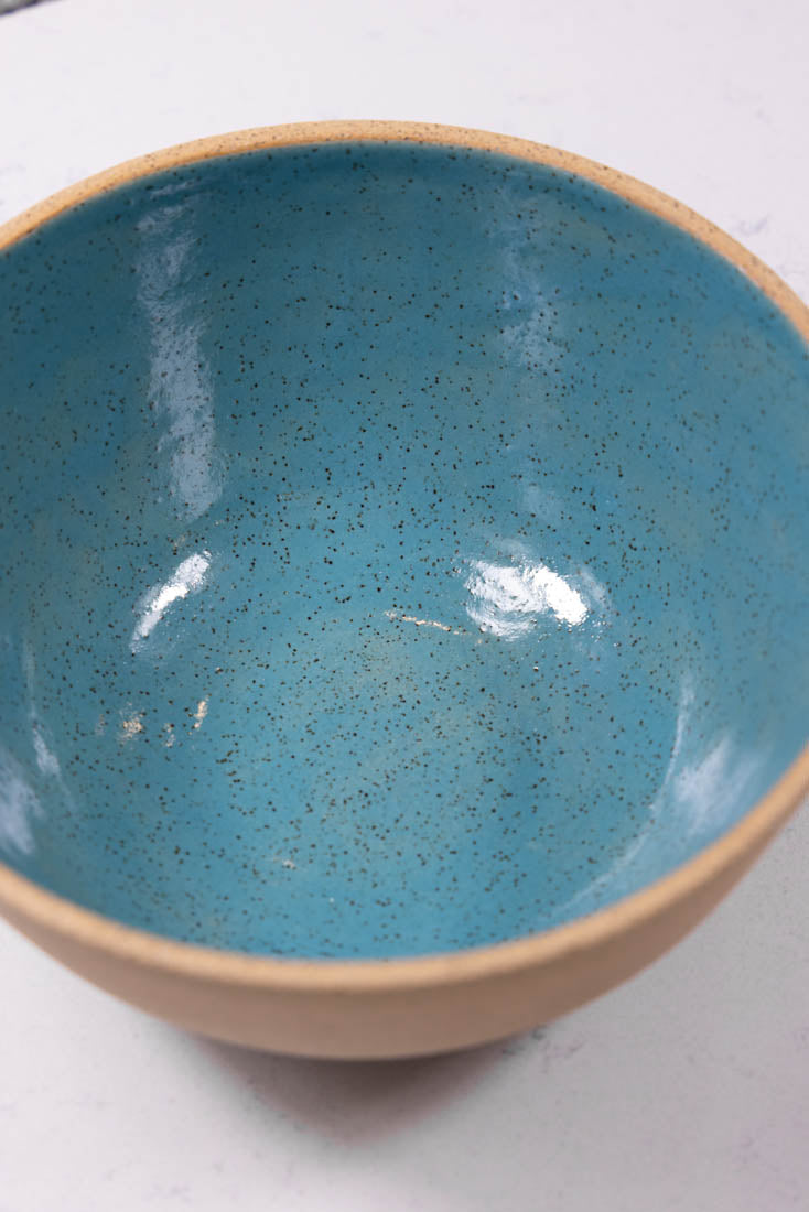 Bowl #06 XL Speckled Buff Stoneware Turquoise Interior Serving Bowl (Big Bowl Series)