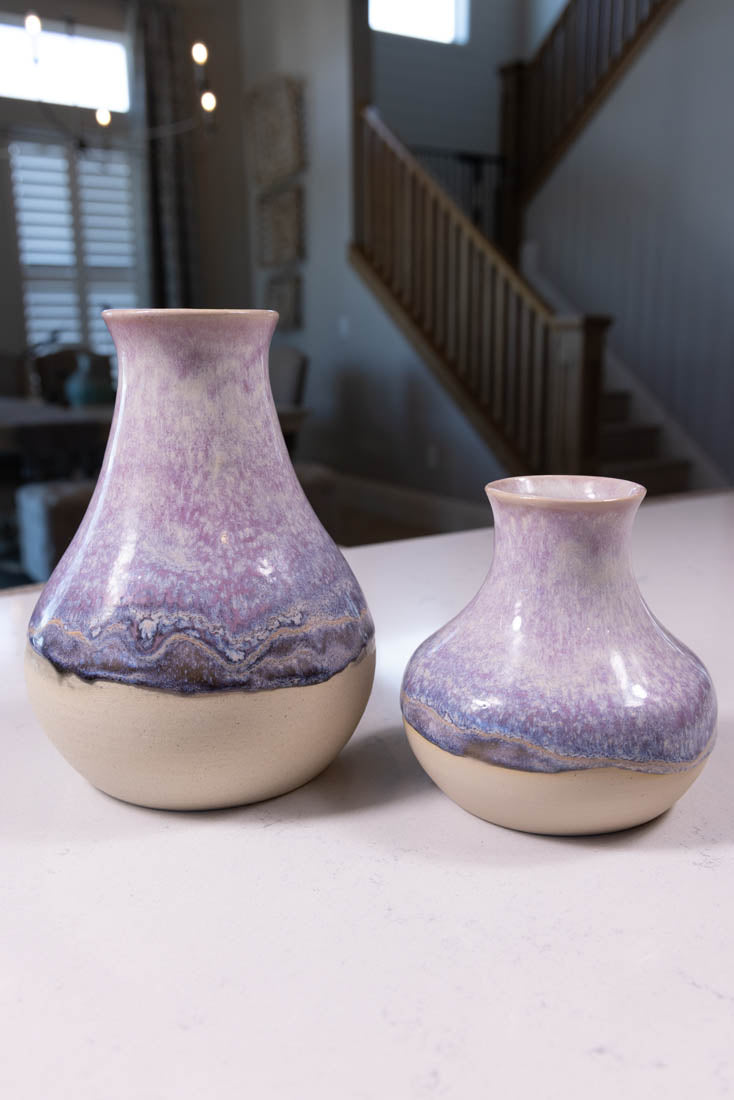 Medium & Large Set Decorative Pots (Soda Ash Effect) Purples, Creams, & Charcoals