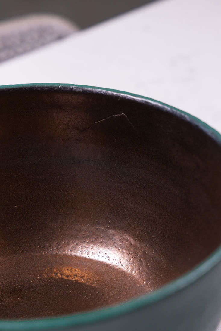 Bowl #10 XL Stoneware Antique Bronze & Forest Green Satin Serving Bowl (Big Bowl Series)