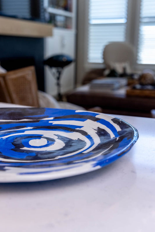 XL Porcelain Abstract Nerikomi Bowl/Platter (Blue, White & Black Series)