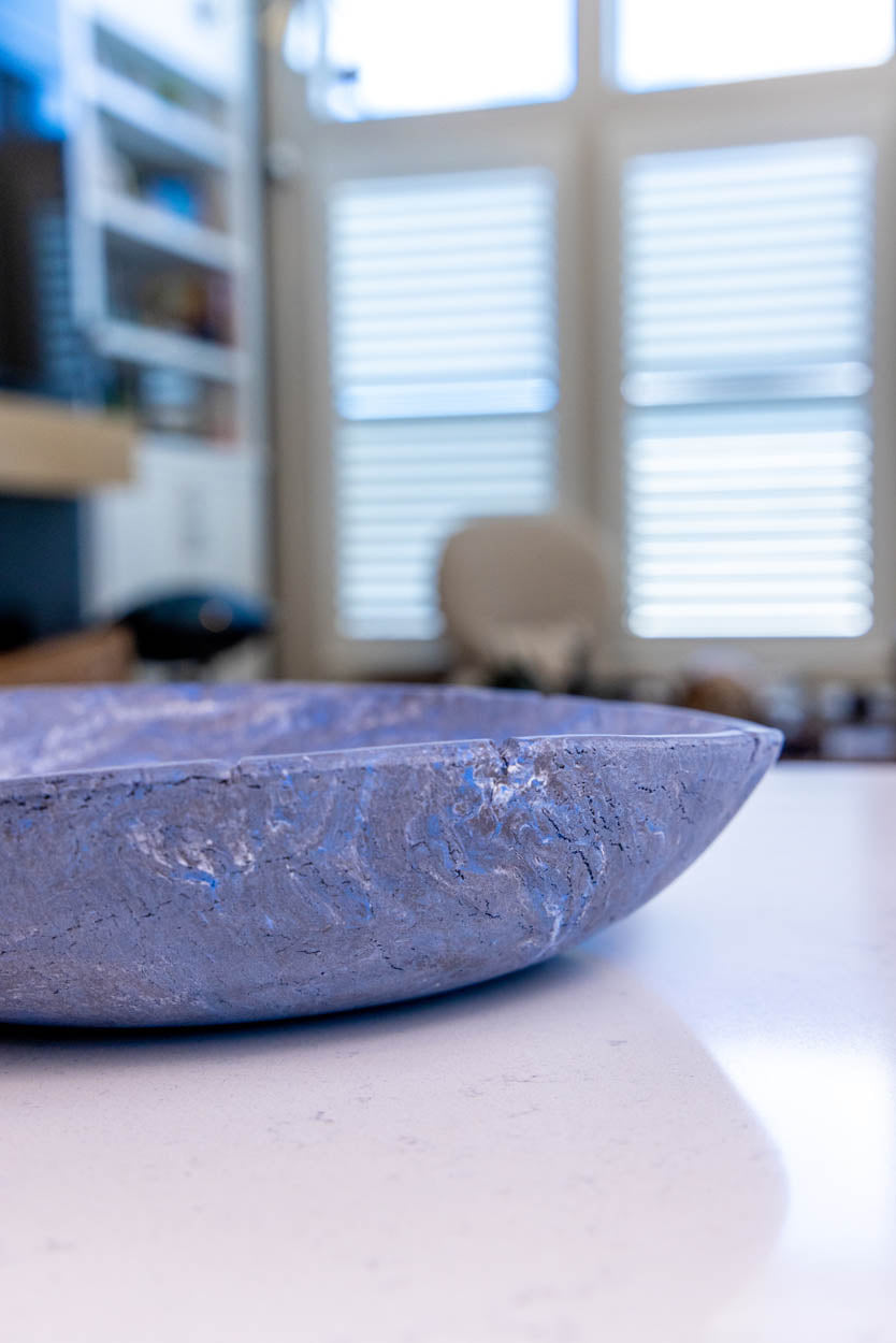 Large Porcelain Naked Nerikomi Bowl (Blue, White & Black Series)