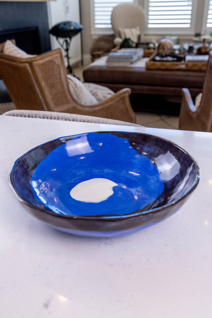 Large Porcelain Abstract Nerikomi Bowl (Blue, White & Black Series)