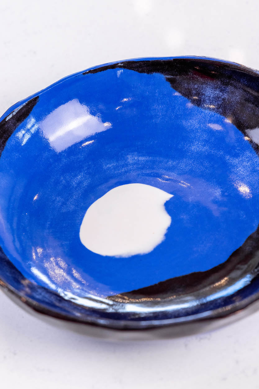 Large Porcelain Abstract Nerikomi Bowl (Blue, White & Black Series)