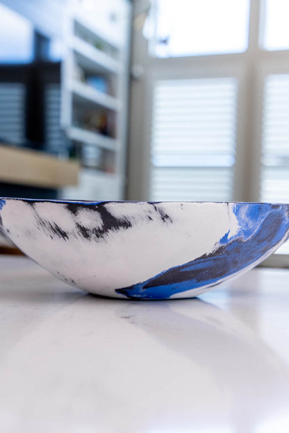 Large Porcelain Abstract Nerikomi Bowl/Platter (Blue, White & Black Series)