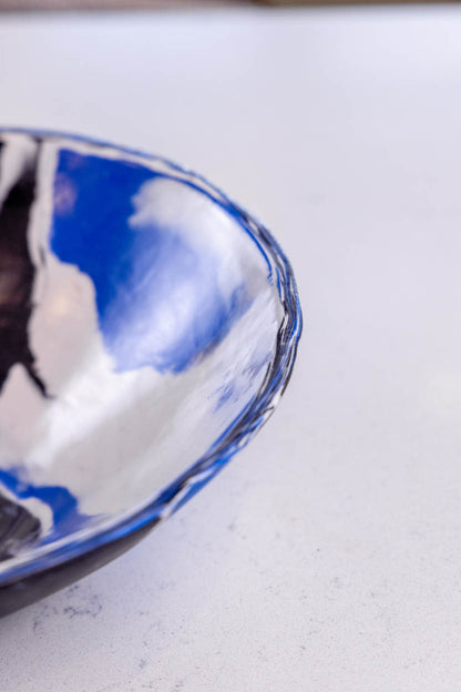 Large Porcelain Abstract Nerikomi Bowl/Platter (Blue, White & Black Series)