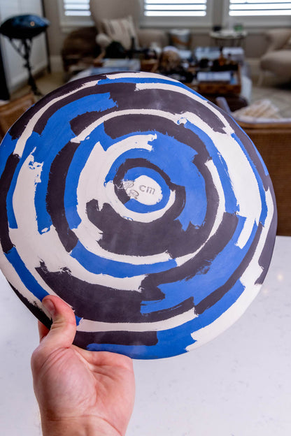 XL Porcelain Abstract Nerikomi Bowl/Platter (Blue, White & Black Series)