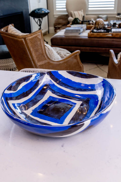 XXL Porcelain Abstract Squares Nerikomi Bowl (Blue, White & Black Series)