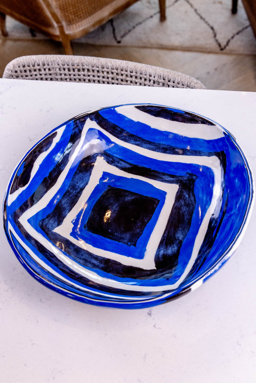 XXL Porcelain Abstract Squares Nerikomi Bowl (Blue, White & Black Series)