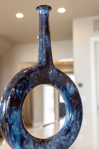 XXXL Decorative Hanging Donut Vase with Long Neck - Blacks, Creams, Mochas, & Deep Blues