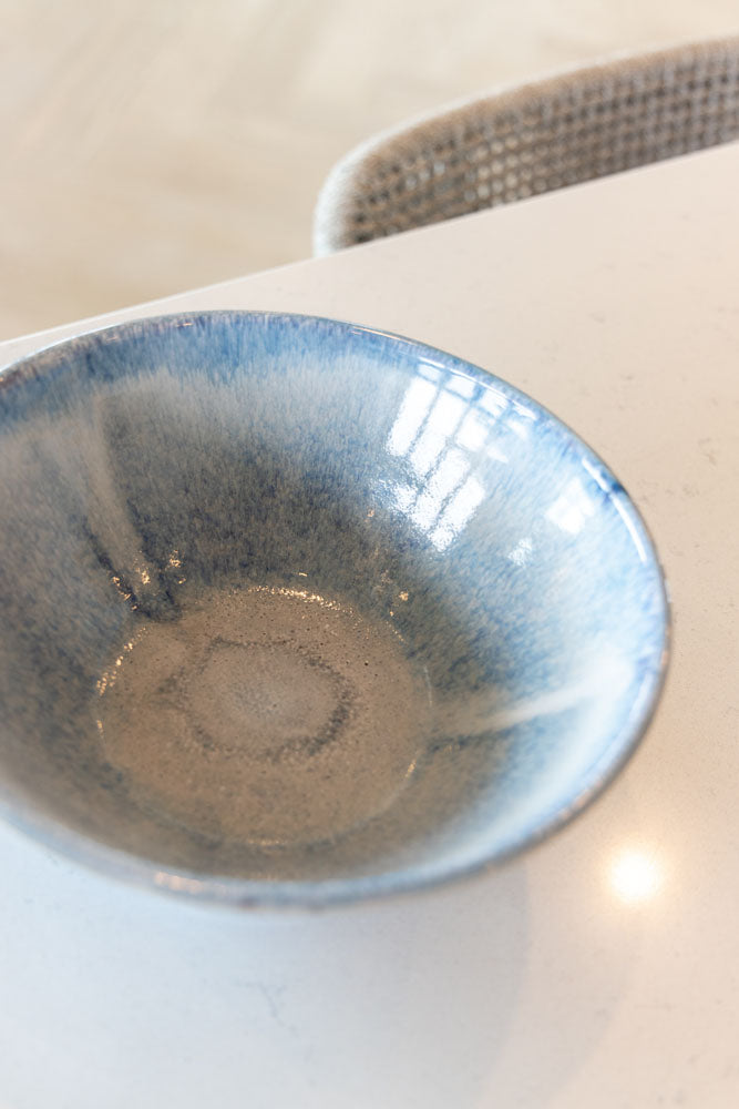 Medium Stoneware Serving Bowl Light Blues & Creams