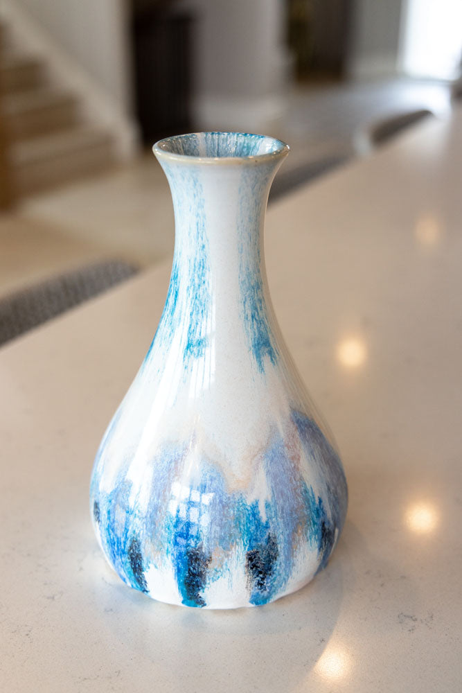 Large Decorative Vase/Pot - Creams, Blues, Turquoises, Blacks, & Browns