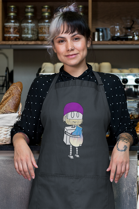 "Adorable Robot" Cooking & Pottery Apron (Bearded Potter with Beanie Version)