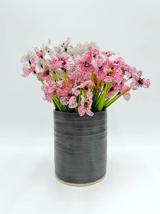Tall Steel Gray Hand-Textured Vase