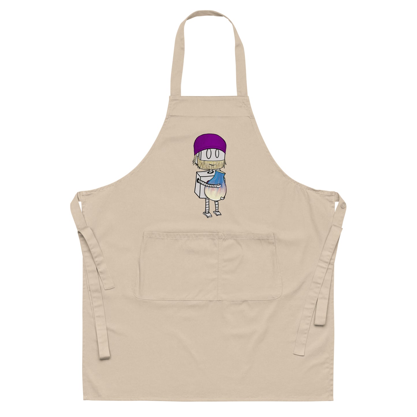 "Adorable Robot" Cooking & Pottery Apron (Bearded Potter with Beanie Version)