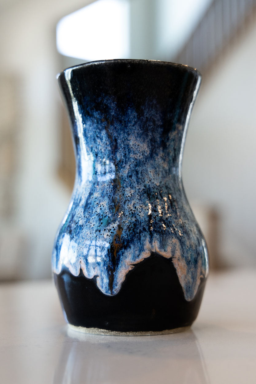 Flower Vase: Blacks, Peaches, Blues