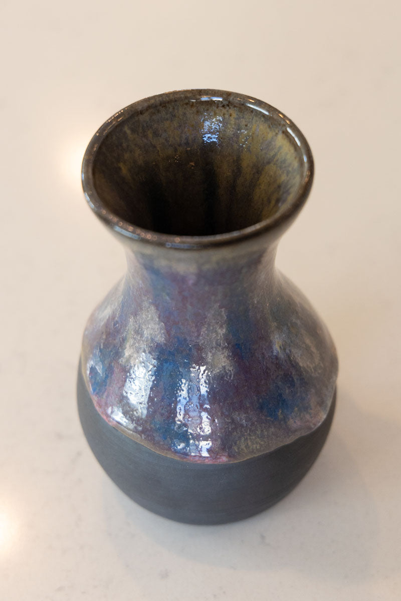 Medium Flower Pot - Iridescent Color on Black Clay