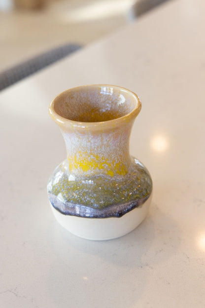 Medium Decorative Flower Pot - Soda Kiln Effect - Yellows & Darks