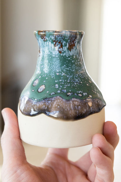 Small Decorative Pot - Soda Kiln Effect - Greens, Creams, & Darks