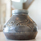 Raku Hand-Carved Pot: Hand-Carved with Tarnished Silver Effect