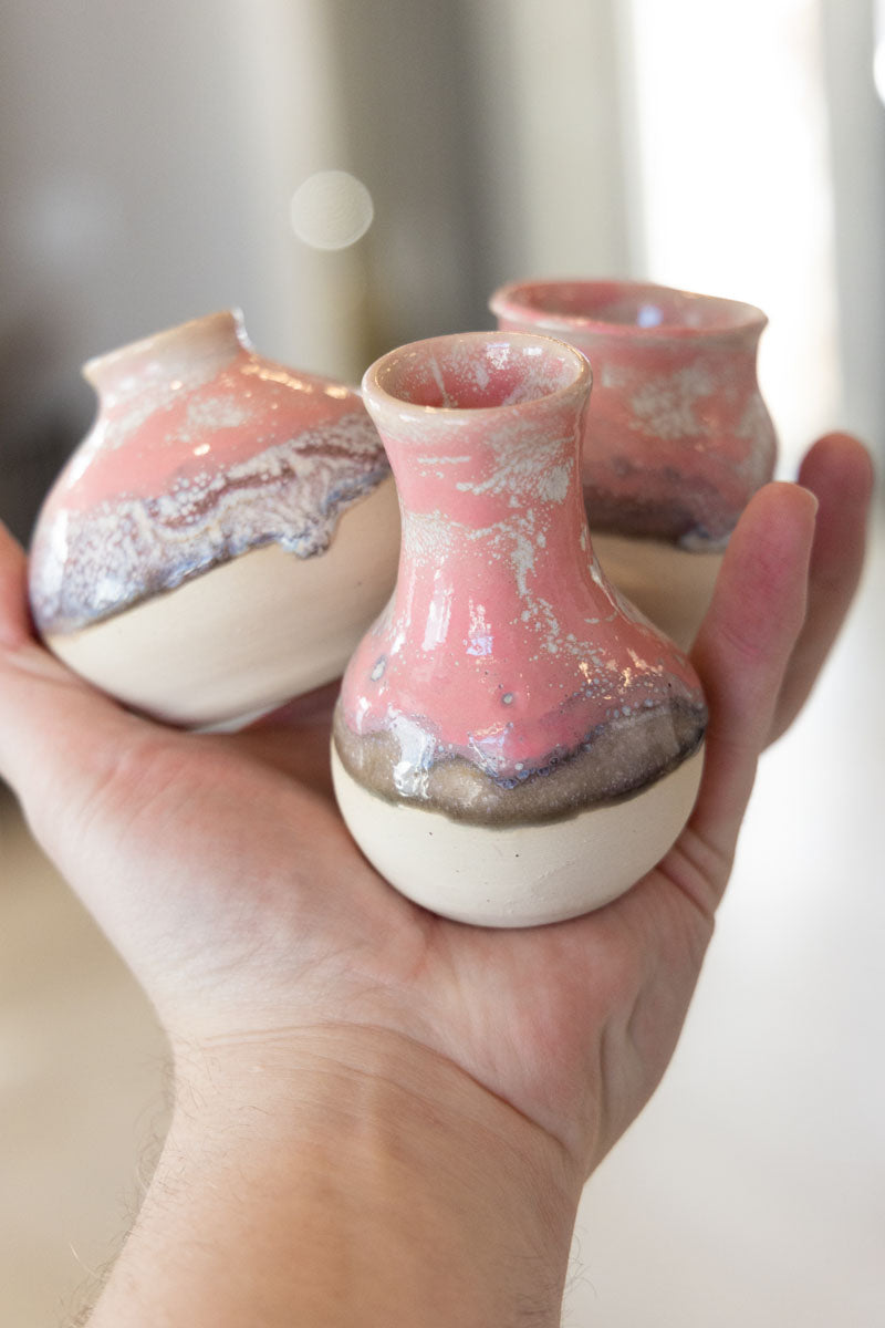 Set of Three Small Decorative Pots - Soda Kiln Effect - Pinks, Darks, & Creams