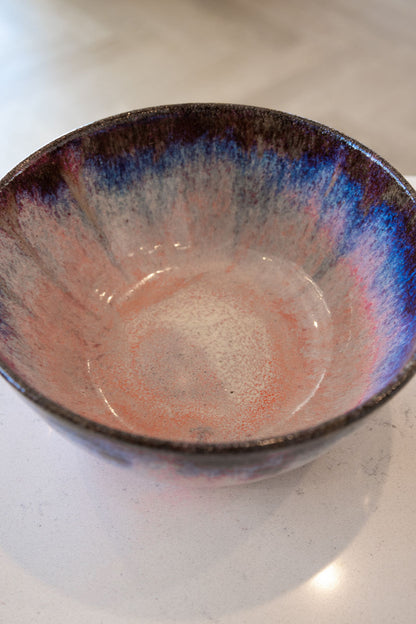 Large Decorative Bowl: Pinks, Browns, and Blues