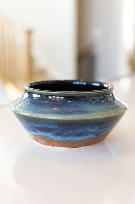 Sharp-Shouldered Decorative Pot - Deep Ocean & Copper (Premium)