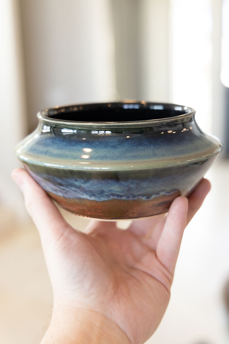 Sharp-Shouldered Decorative Pot - Deep Ocean & Copper (Premium)