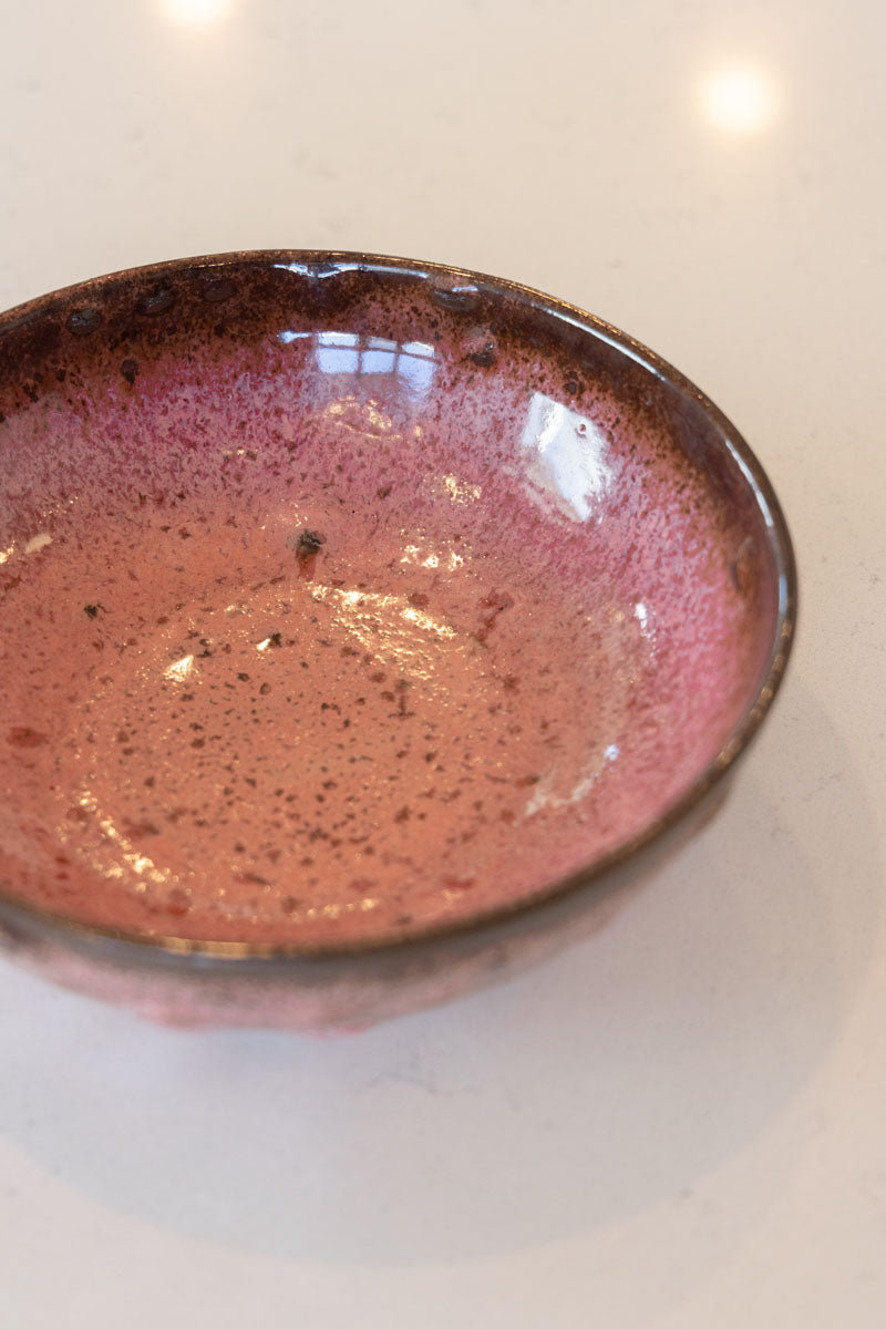 "Happy Accident" Bumpy Pink Schemed Bowl on Dark Clay