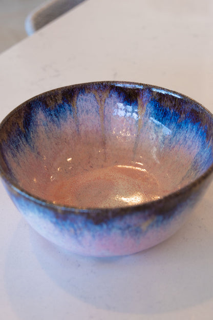 Large Decorative Bowl: Pinks, Browns, and Blues