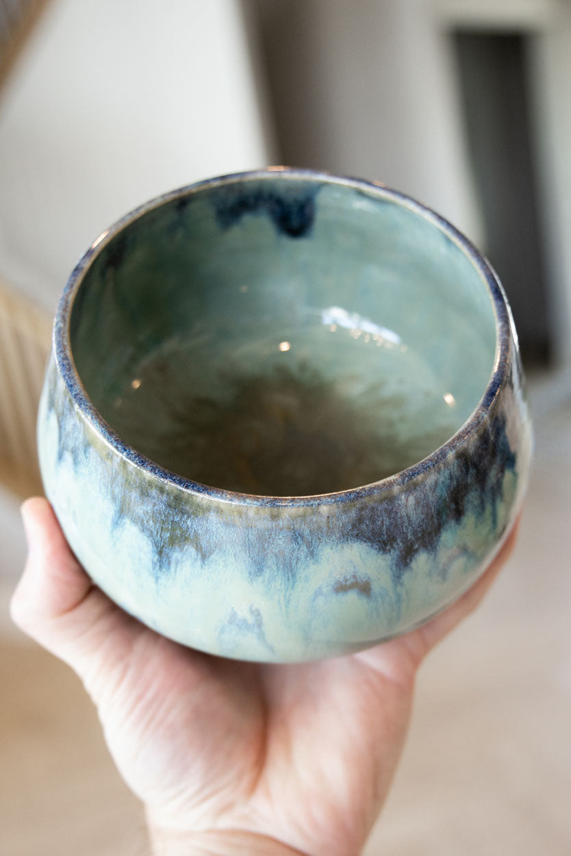 Decorative Bowl/Pot: Sage Green, Darks, & Tans