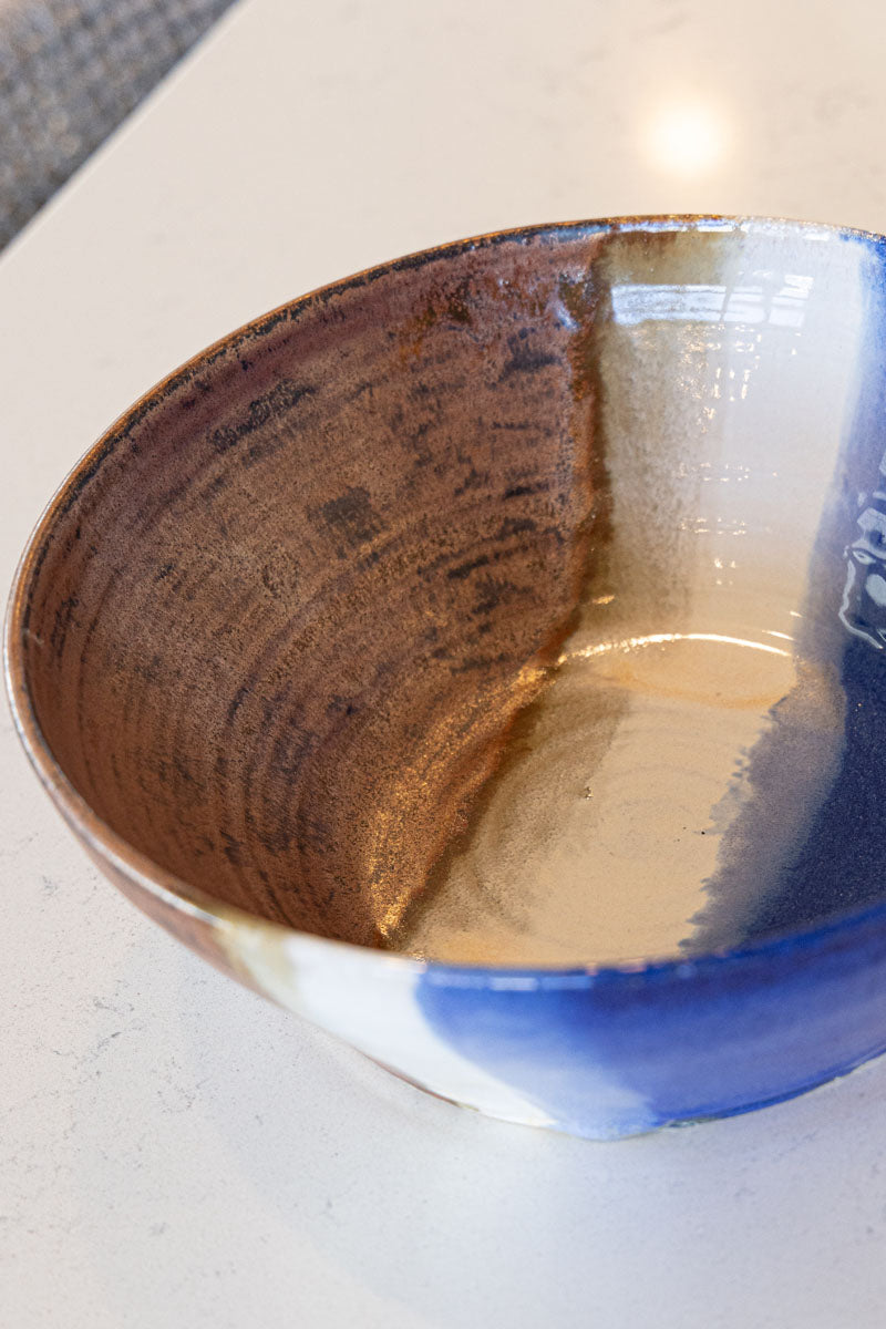 XL Decorative Serving Bowl Copper, Blues, & Creams