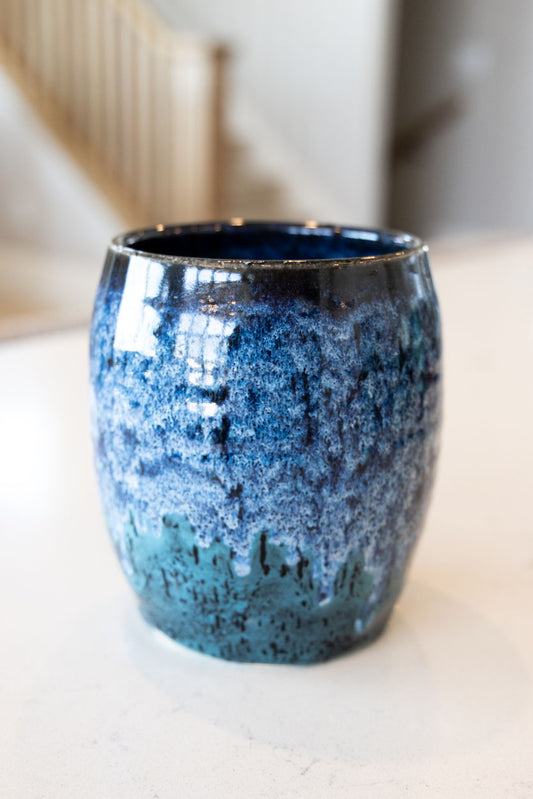 Decorative Pot: Blacks, Blues, Whites, Turquoise