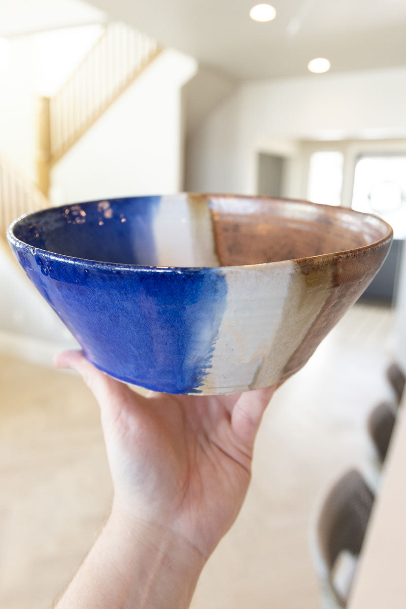 XL Decorative Serving Bowl Copper, Blues, & Creams