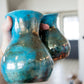 Set of 2 Decorative Raku Pots/Vases: Turquoise & Coppers