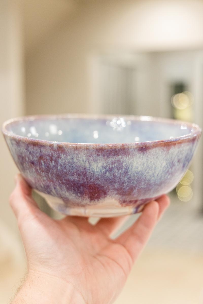 Medium-Large Serving Bowl - Creamy Whites and Orchid Purples (Premium)