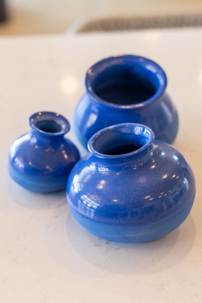Decorative Small Pot Family: Blue Porcelain Represents Parents & Child