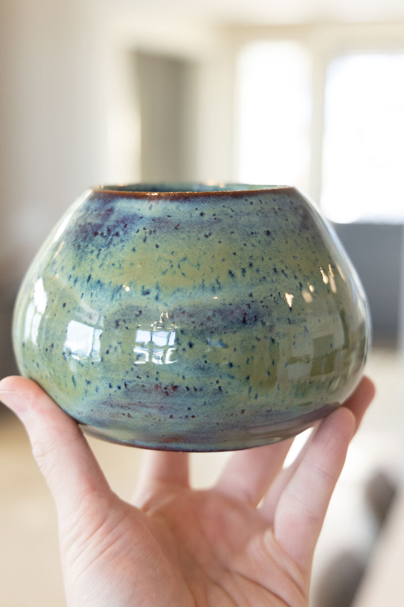 Large Decorative Pot - Midnight Blues & Sage Greens (Premium)