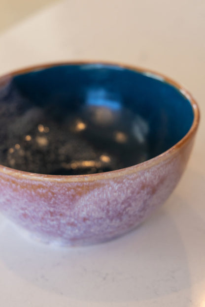 Large Serving Bowl - Two Toned with Creamy Splash (Cinnamons & Dark Teals)