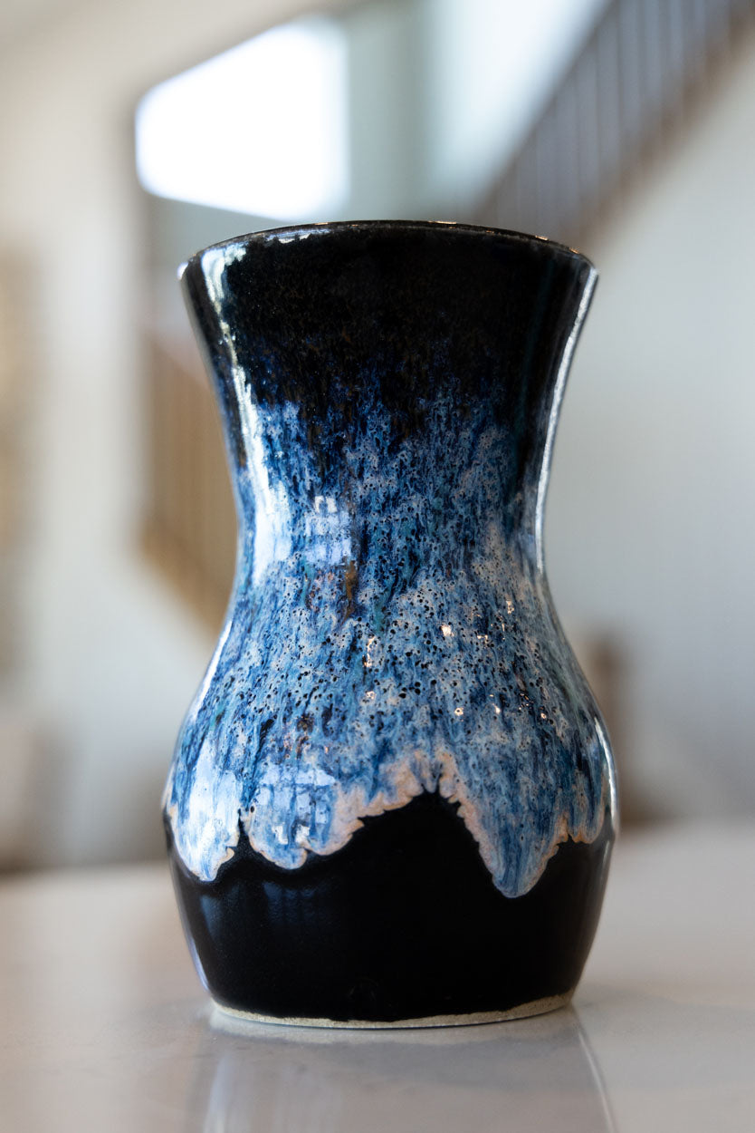 Flower Vase: Blacks, Peaches, Blues