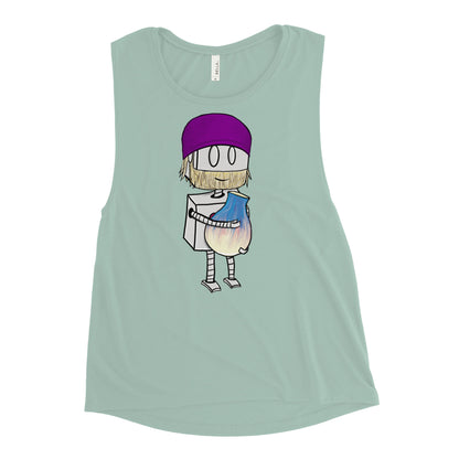 "Adorable Robot" Ladies Tank Top (Bearded Potter with Beanie Version)